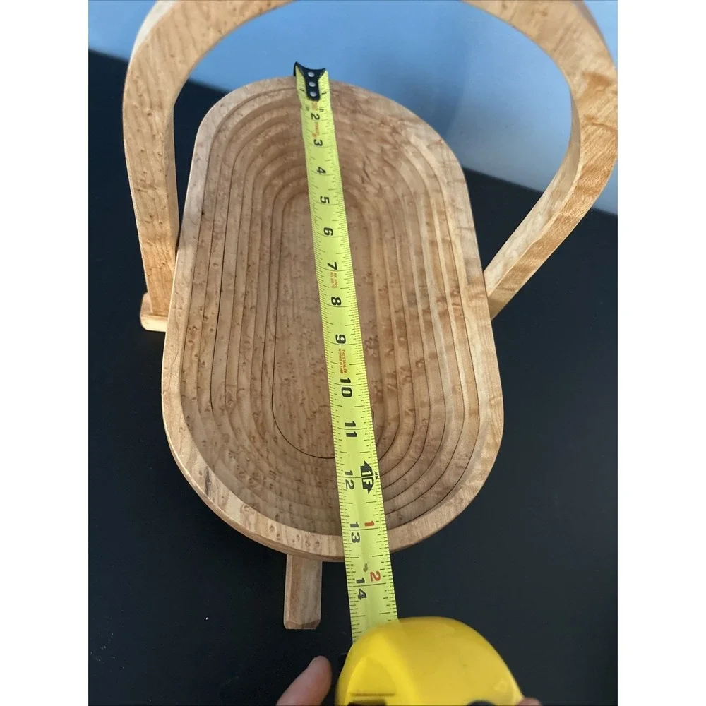 Collapsible Wooden Basket Oval Bowl Trivet Handcrafted 15